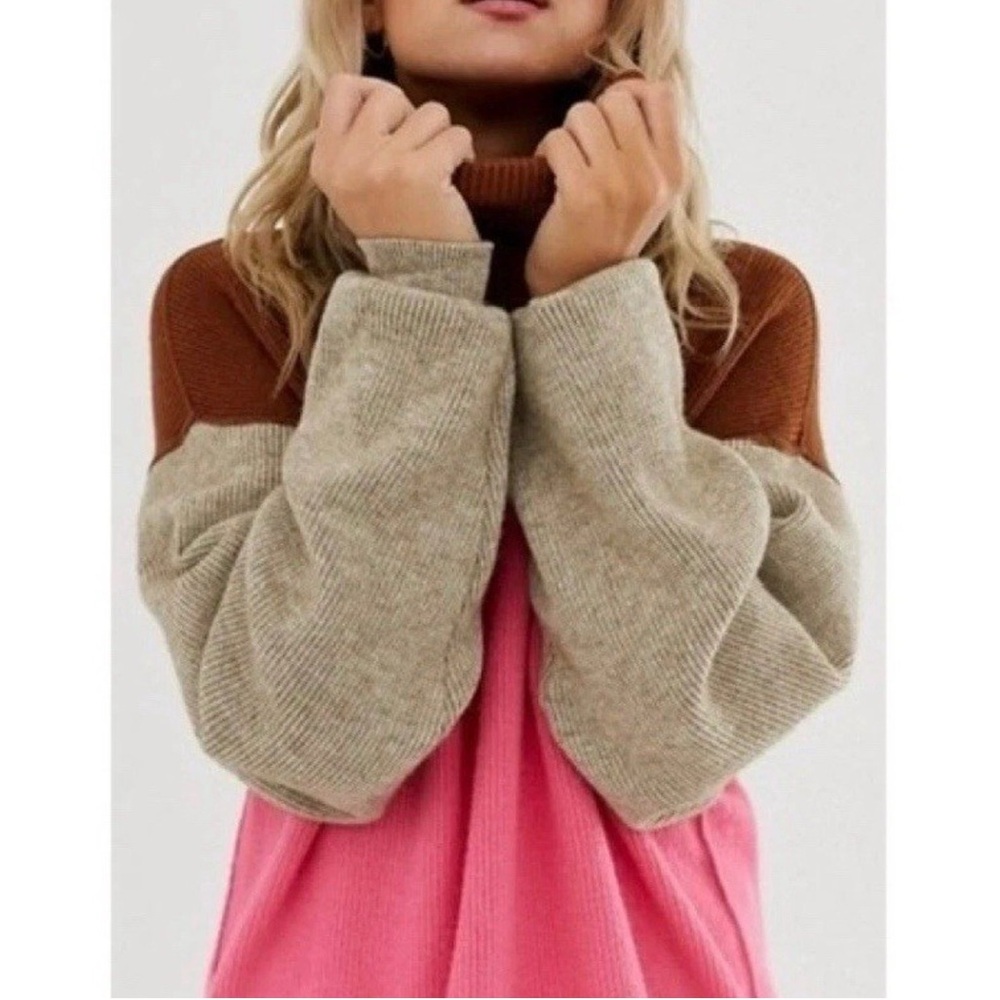 Free People Pink, Brown, and Beige Sweater